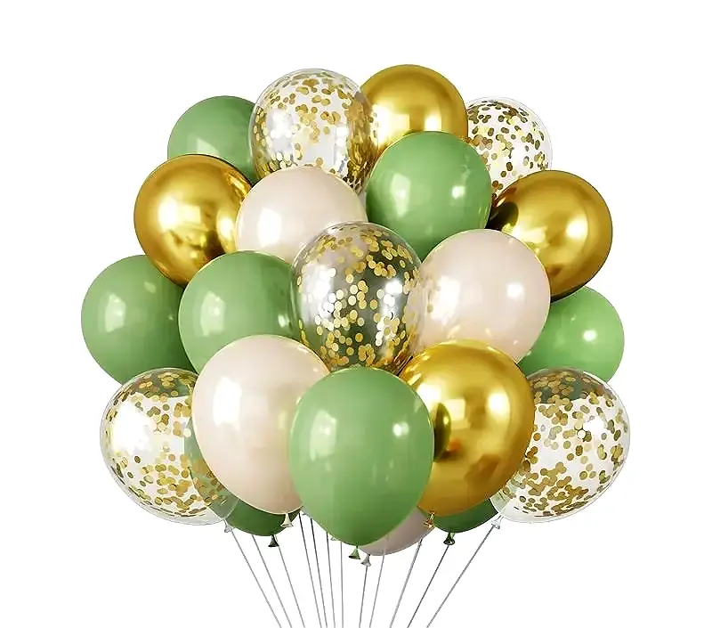 30 st Ballonger 12 tum Retro Grön Vit Guld Konfetti Latexballonger