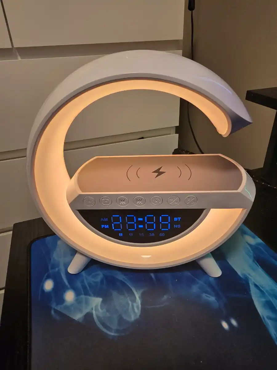 Smart sänglampa med trådlös laddning & alarm
